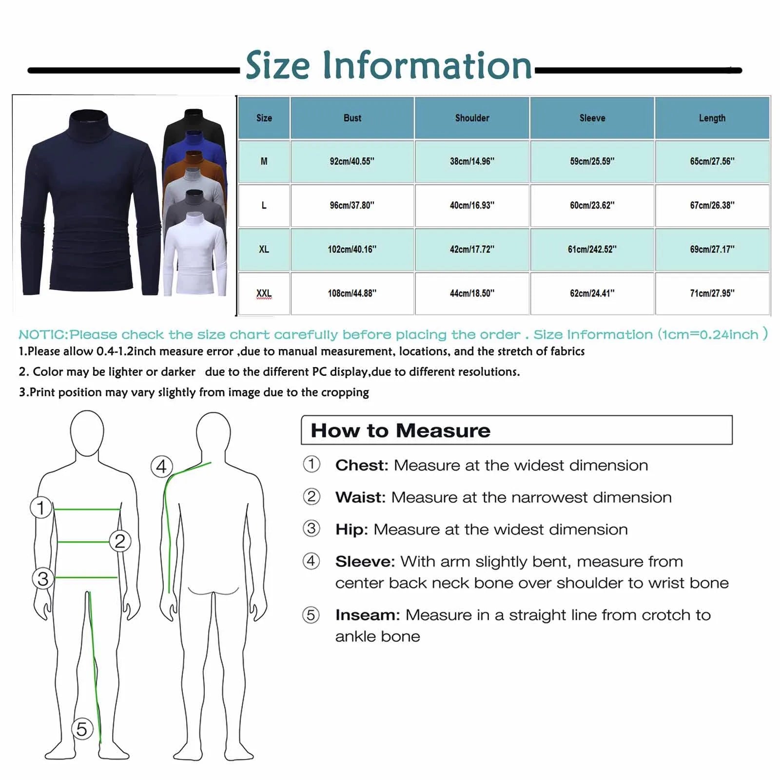 Men’s Slim-Fit Turtleneck – Basic Casual Pullover