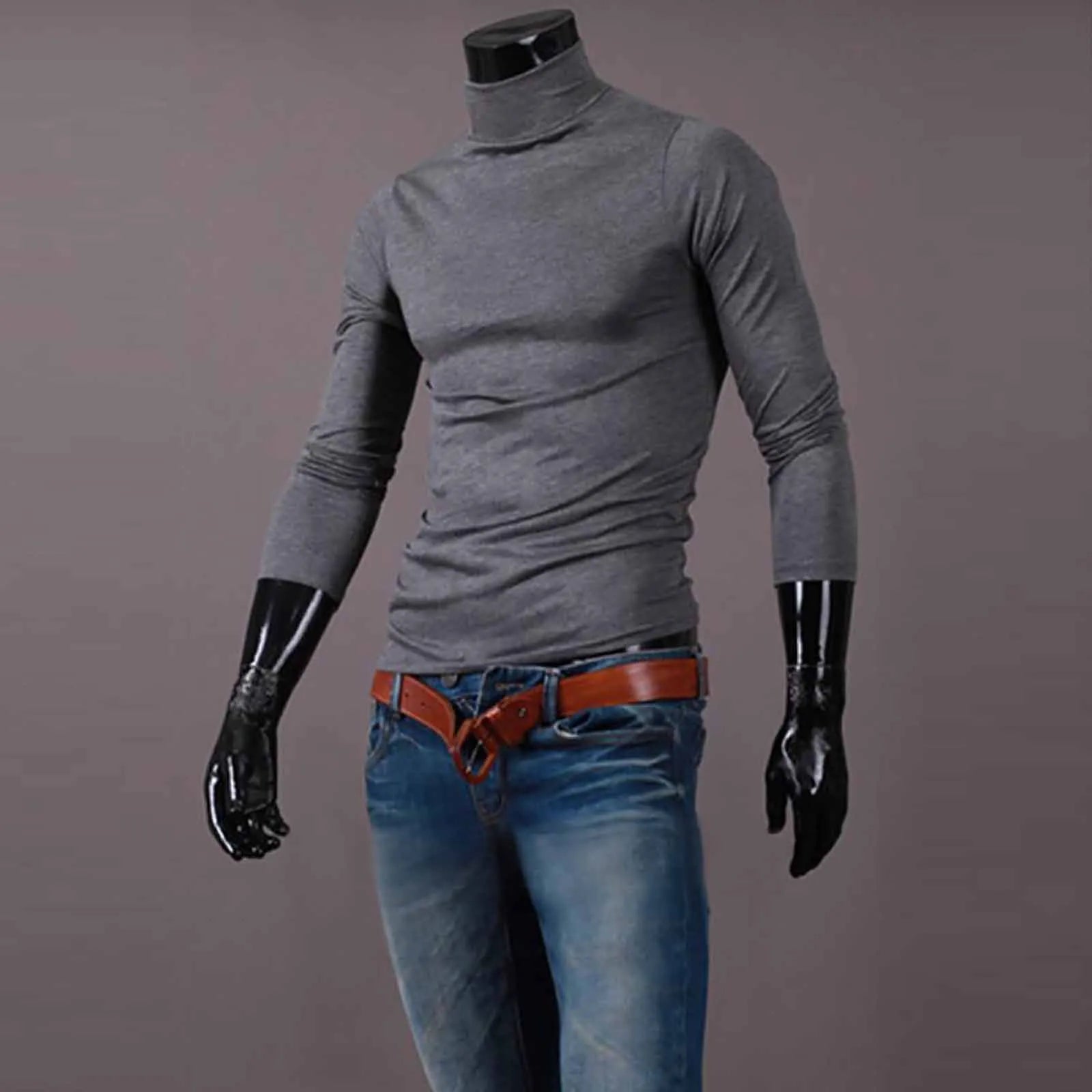 Men’s Slim-Fit Turtleneck – Basic Casual Pullover