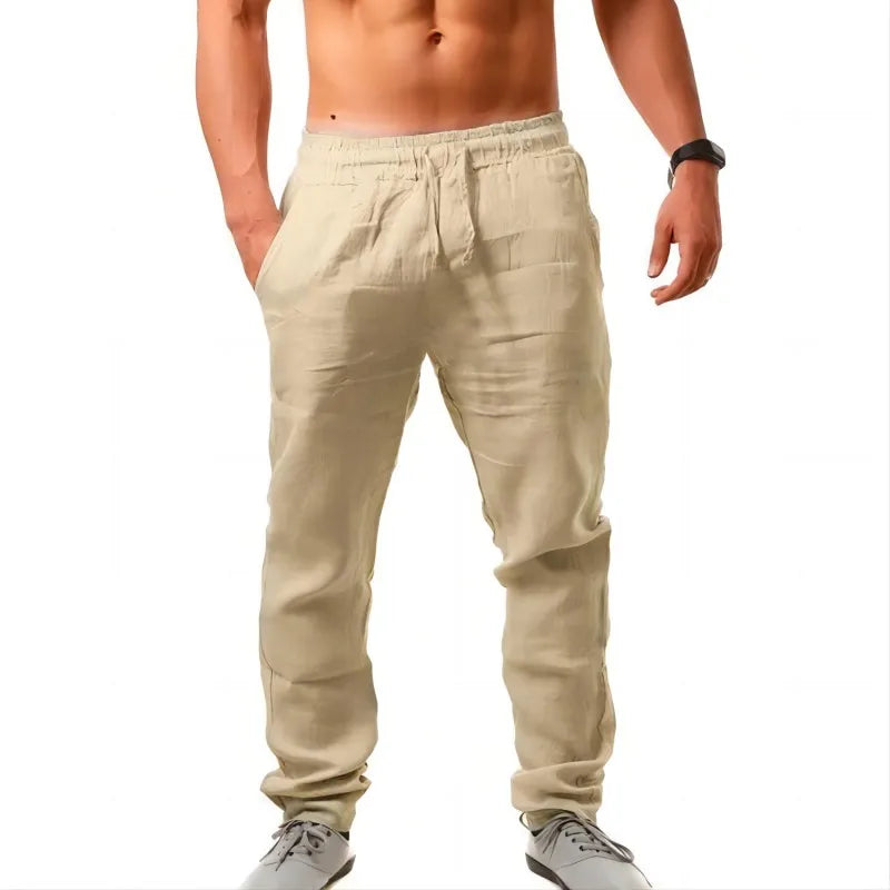 Cotton-Linen Casual Drawstring Trousers