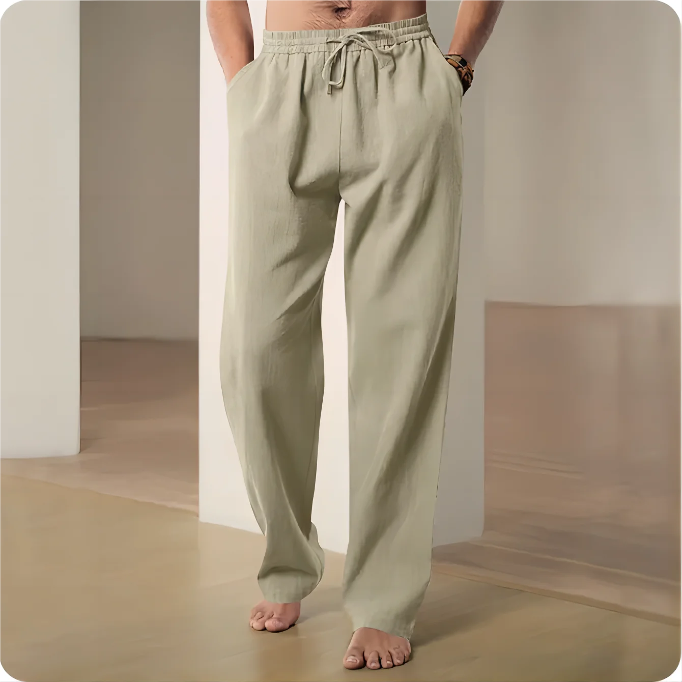 Cotton-Linen Casual Drawstring Trousers