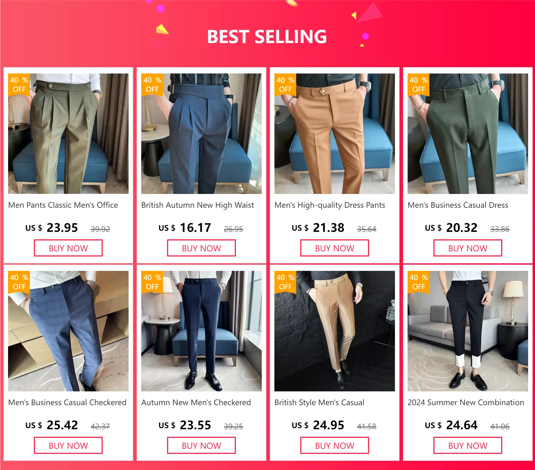 Classic Slim-Fit Formal Trousers