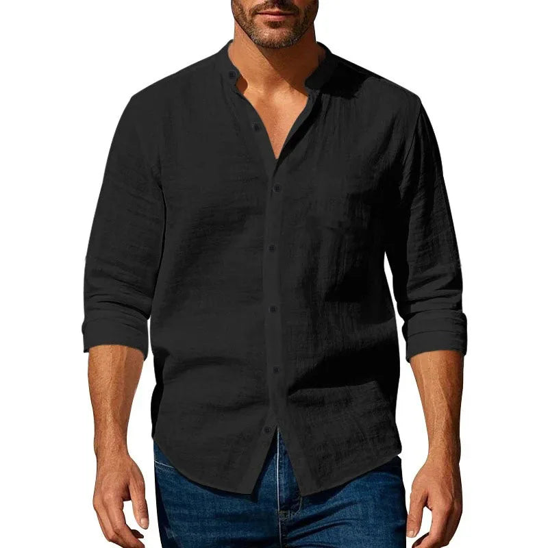 Men’s Cotton Linen Henley Shirt