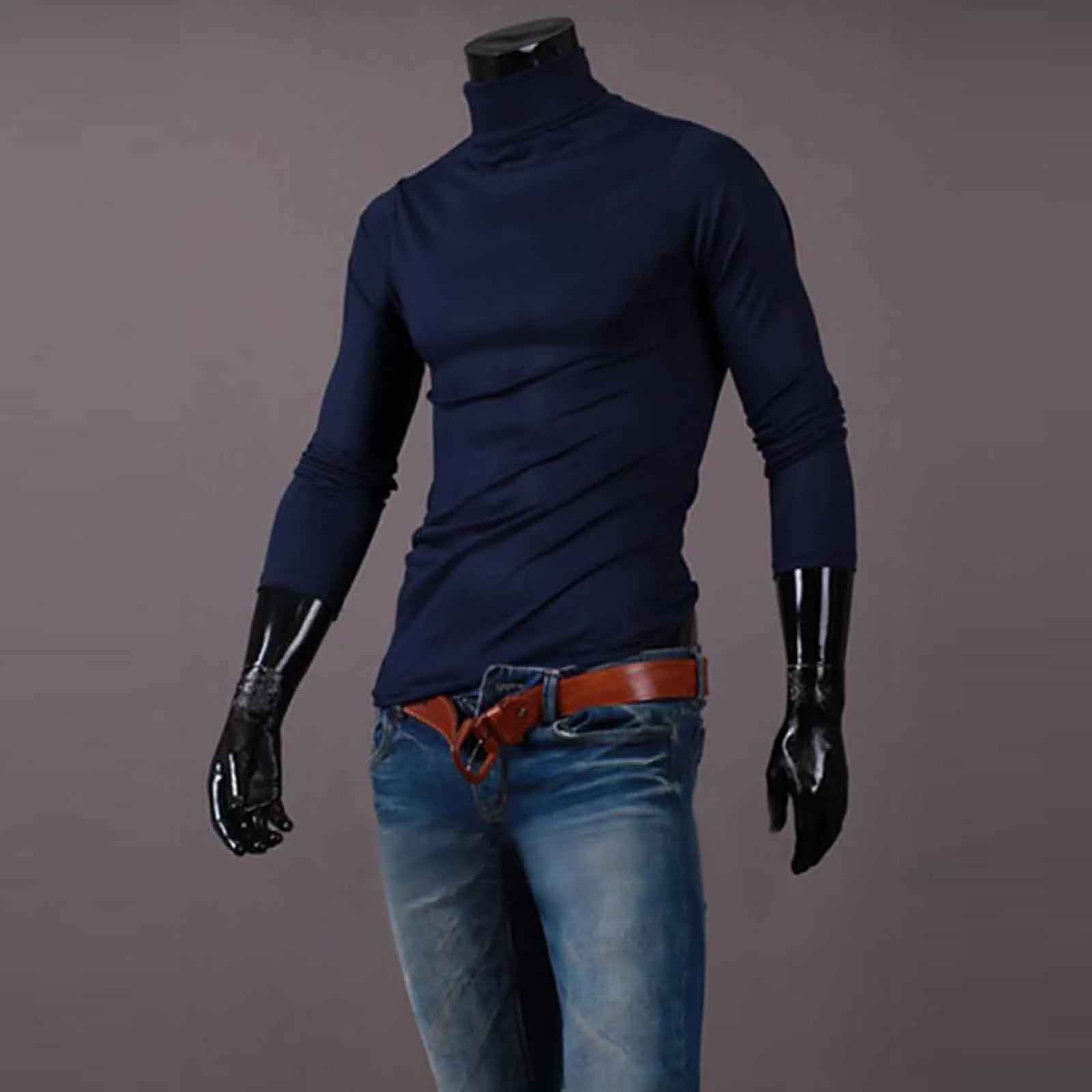 Men’s Slim-Fit Turtleneck – Basic Casual Pullover