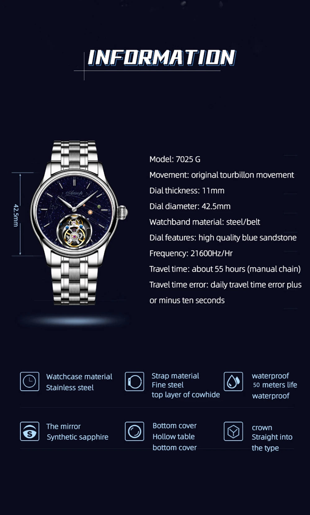 Men’s Flying Tourbillon Skeleton Watch